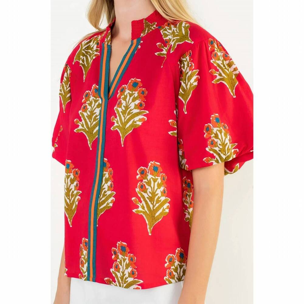 NEW THML puff sleeve floral detail top in magenta - Picture 5 of 5